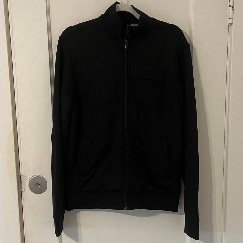 Vince Men's Black Zip Up Sweater Front Pocket Elbow Patch Size Small